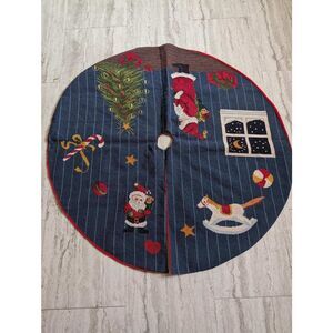 Christmas Santa night before  toy box tree skirt 38" candy cane needlepoint
